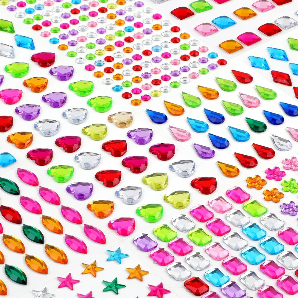 407Pcs Gem Stickers Crafts for Kids, Self Adhesive Jewel Stickers, Acrylic Bling
