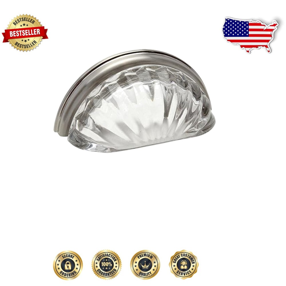 Elegant Satin Nickel & Clear Glass Cabinet Cup Pulls - 3