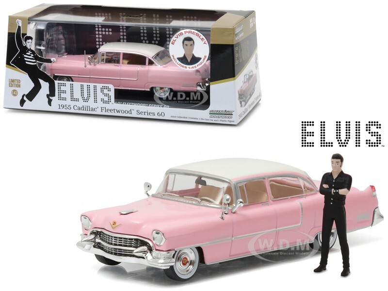 1955 Cadillac Fleetwood Series 60 Pink Elvis Figure 1/43 Scale Diecast Model by Greenlight 86436
