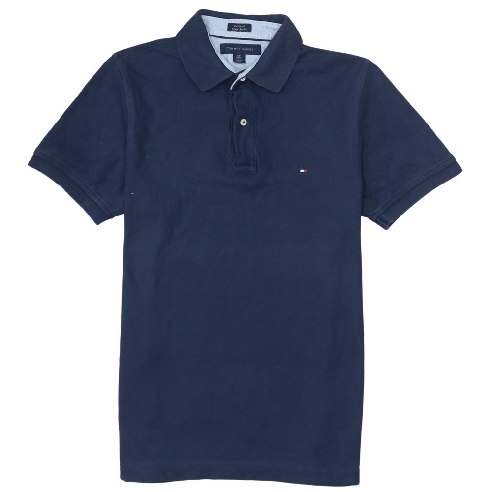 Tommy Hilfiger Mens Polo Shirt Navy Blue Cotton Embroidered Flag Logo Golf S