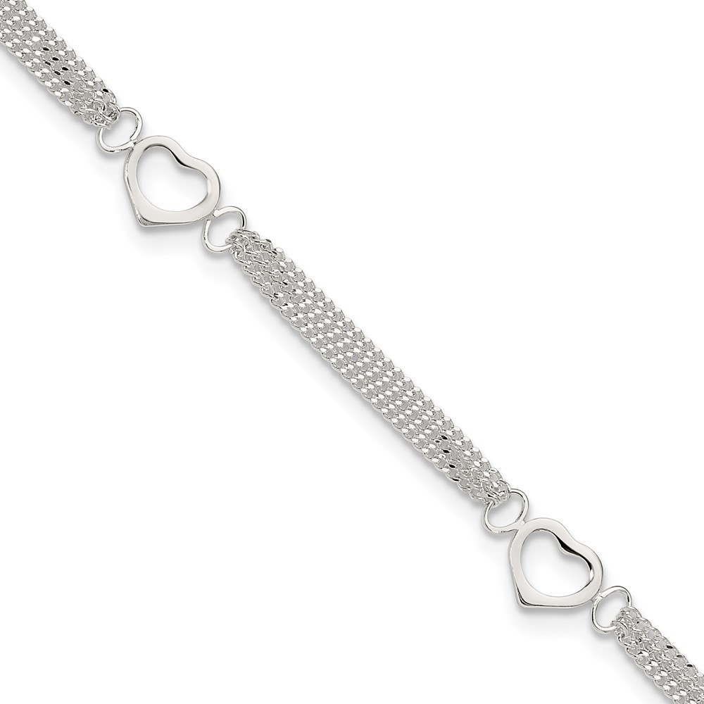 Sterling Silver Heart Multi-Strand Curb Chain Anklet 9
