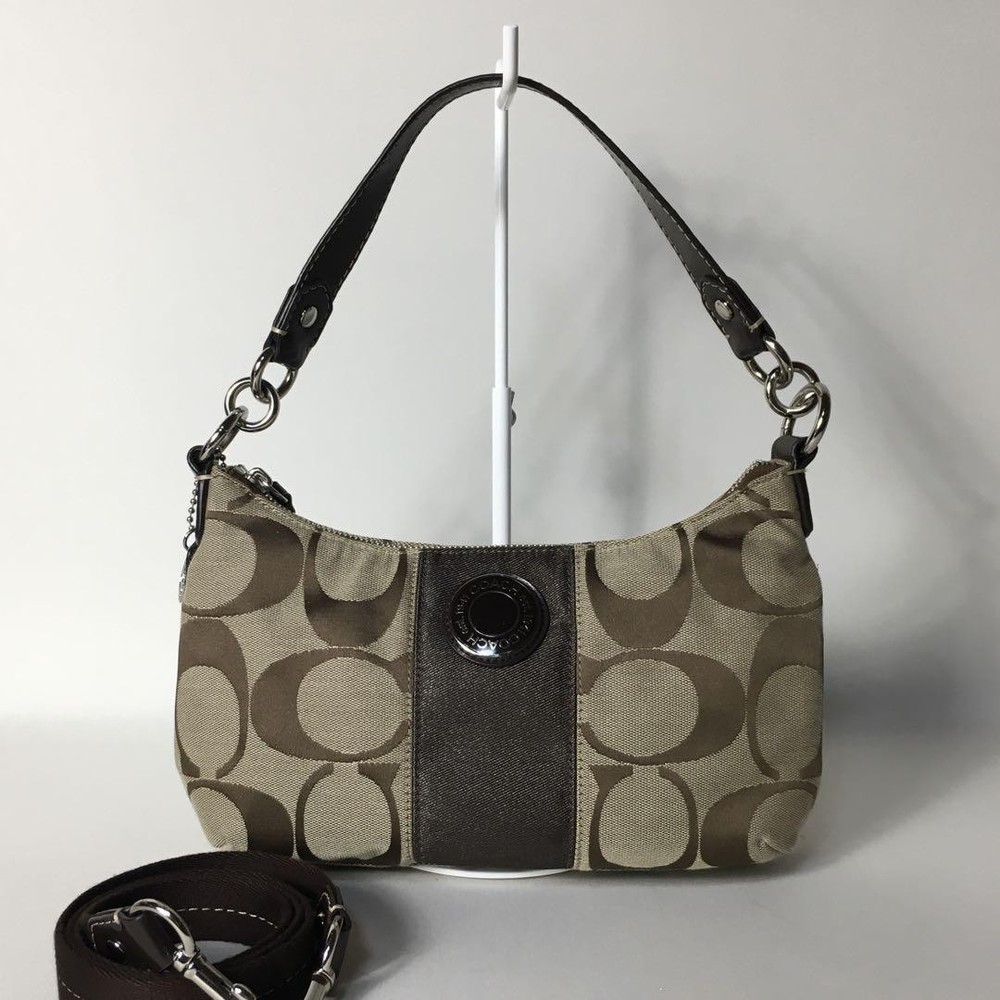 Coach Signature Canvas Shoulder Bag 2-Way Beige G06202864 Authentic