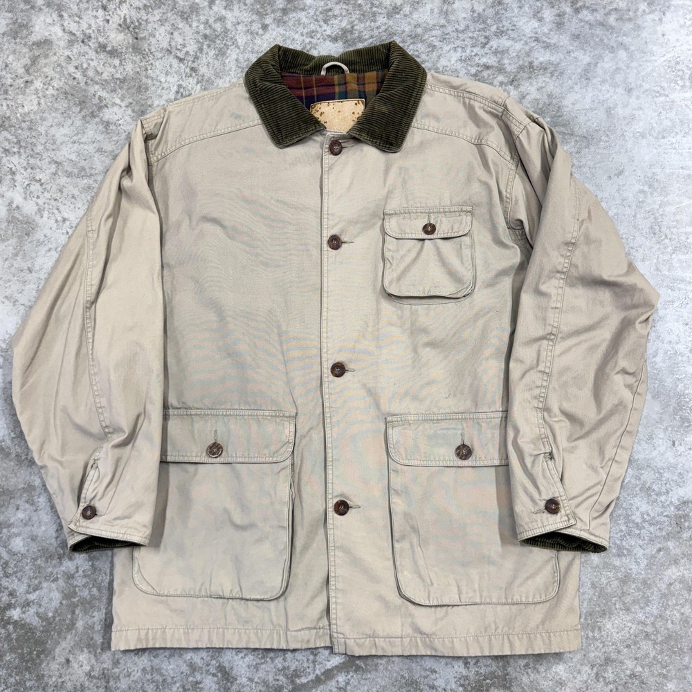 Barn Coat Jacket Mens Large Tan Corduroy Collar Flannel Lined Canvas Workwear