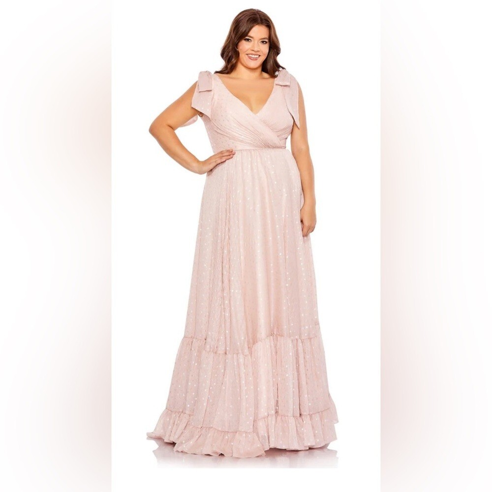 Mac Duggal 68120 Long Formal Blush Polka Dot Dress - Size 16W