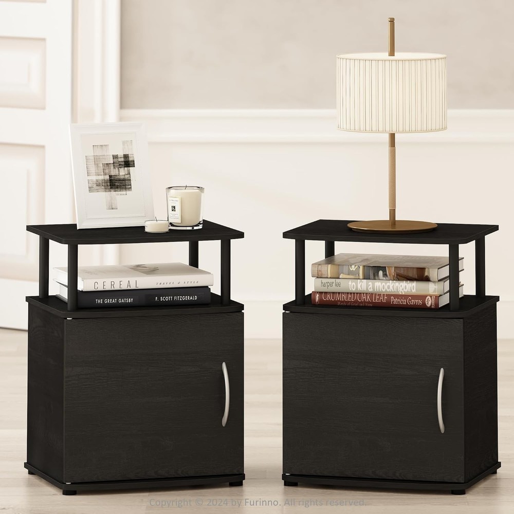 Furinno Black Tidur Nightstand Set of 2 Modern Bedside Tables