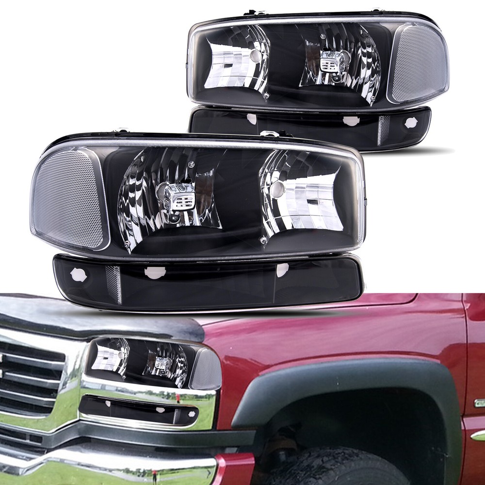 Pair For 2007 GMC Sierra 1500/2500 HD 3500 Headlights+Bumper Lamps Assembly