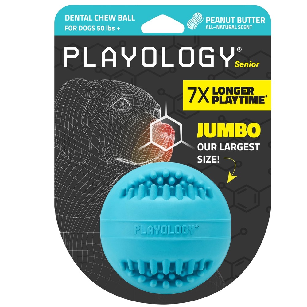 Silver Dental Chew Ball for Large to X-Large Senior Dogs 50lbs & Up | Engagin...