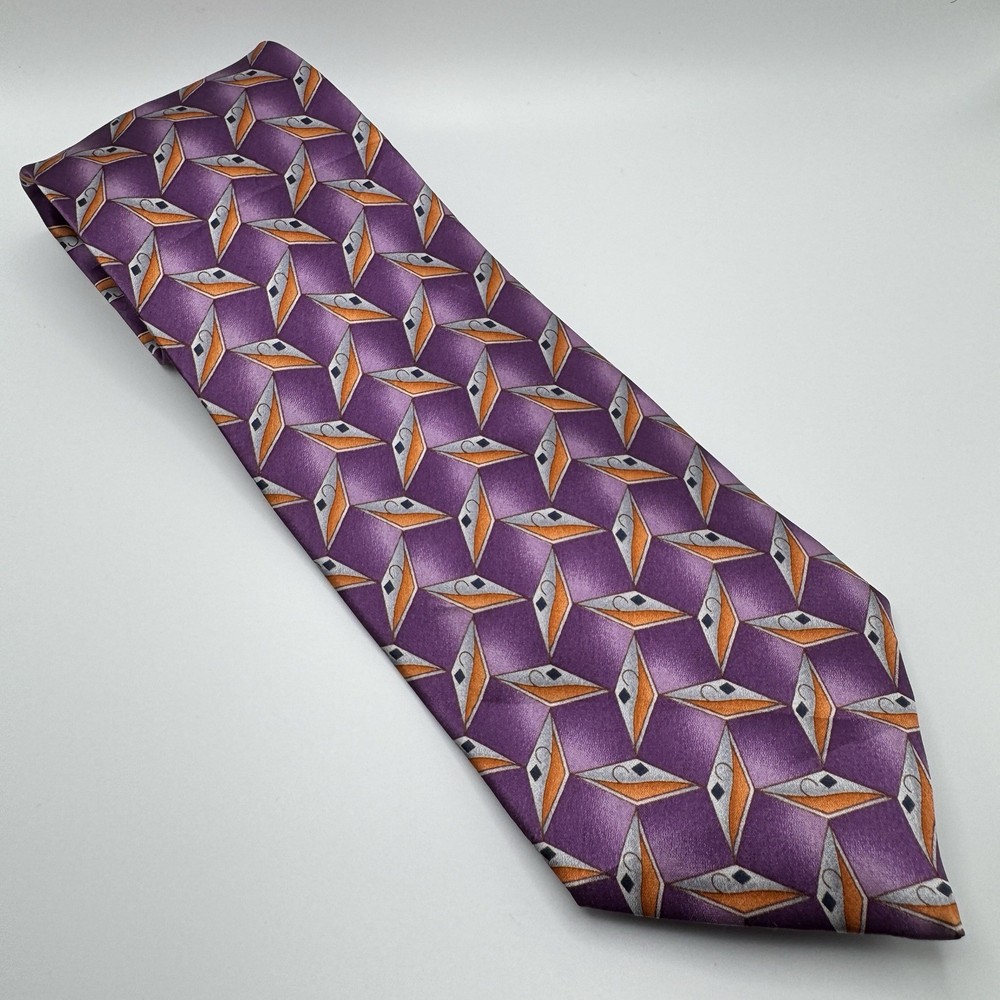 Jos. A. Bank  Purple Gray Orange Geometric  Silk Tie  3.75” x 58”   T39