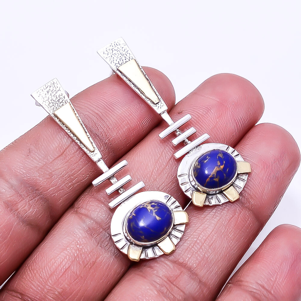 Copper Lapis Lazuli 925 Sterling Silver Two Tone Earring 1.95