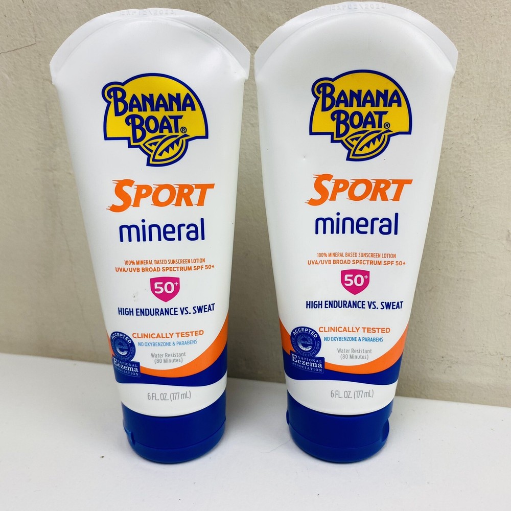 Banana Boat Sport Mineral Sunscreen SPF 50 6oz Sweat-Resistant 2 Pack Exp 10/24