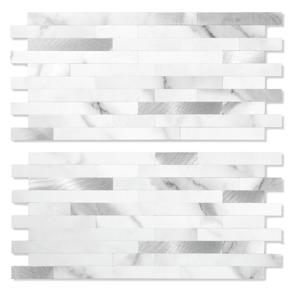20 Sheets Peel and Stick Stone Metal Backsplash, PVC Wall Tiles Stick on Tile...