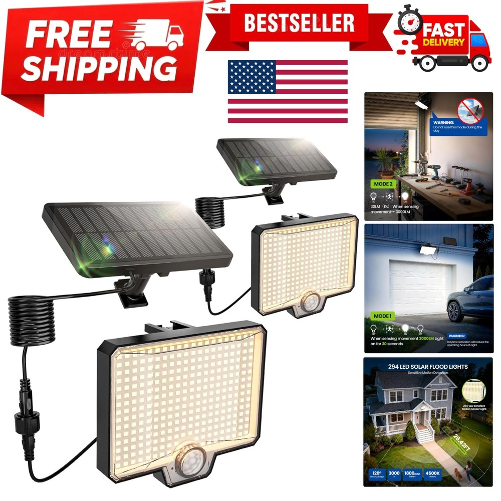 Solar Flood Lights Outdoor, 294 LED Motion Sensor Outdoor Lights,  Waterproof...
