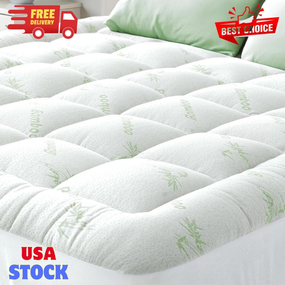 Ultra Soft Bamboo Viscose Queen RV Mattress Topper with Pillow