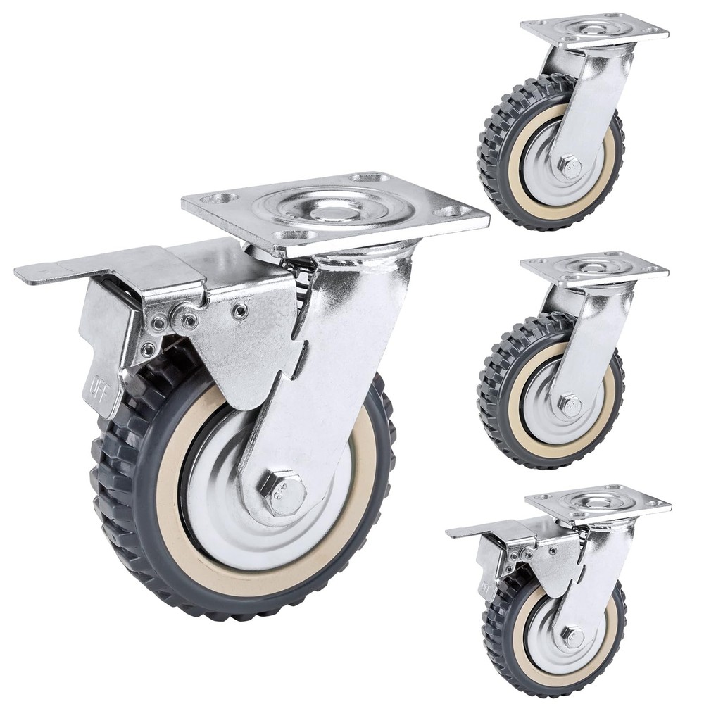 4 Pack 8 Inch Heavy Duty Swivel Caster Wheels, 2 with Brake and 2 Without, 36...