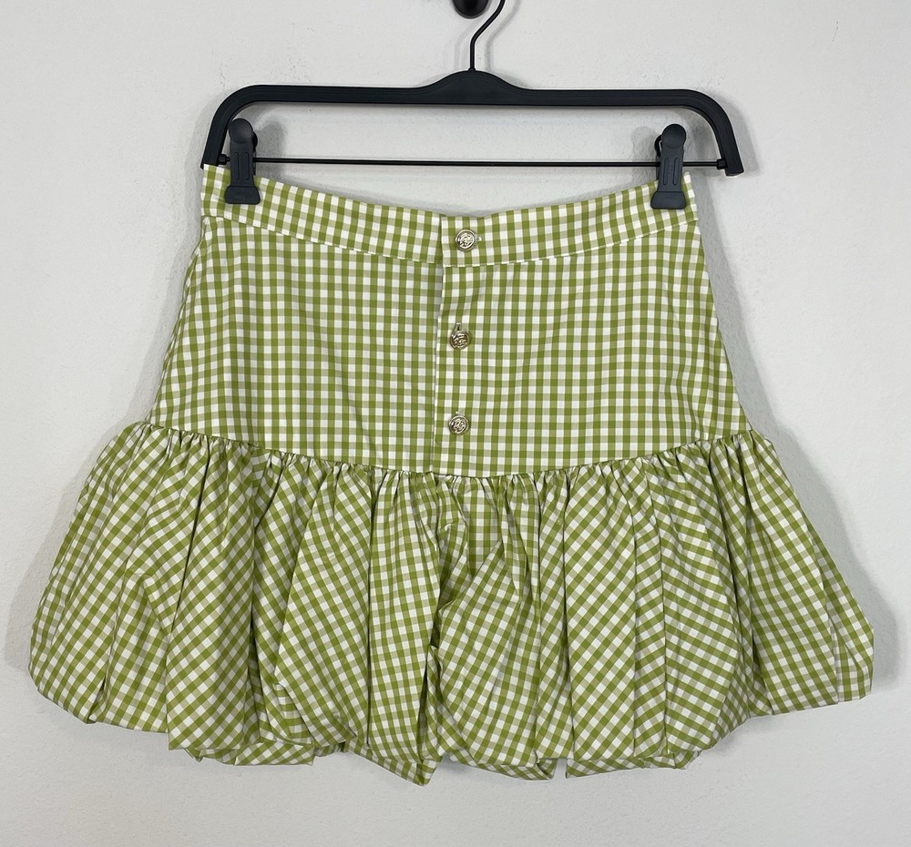 Caroline Constas Reina Bubble Hem Mini Skirt in Pistachio Gingham Size Small NWT