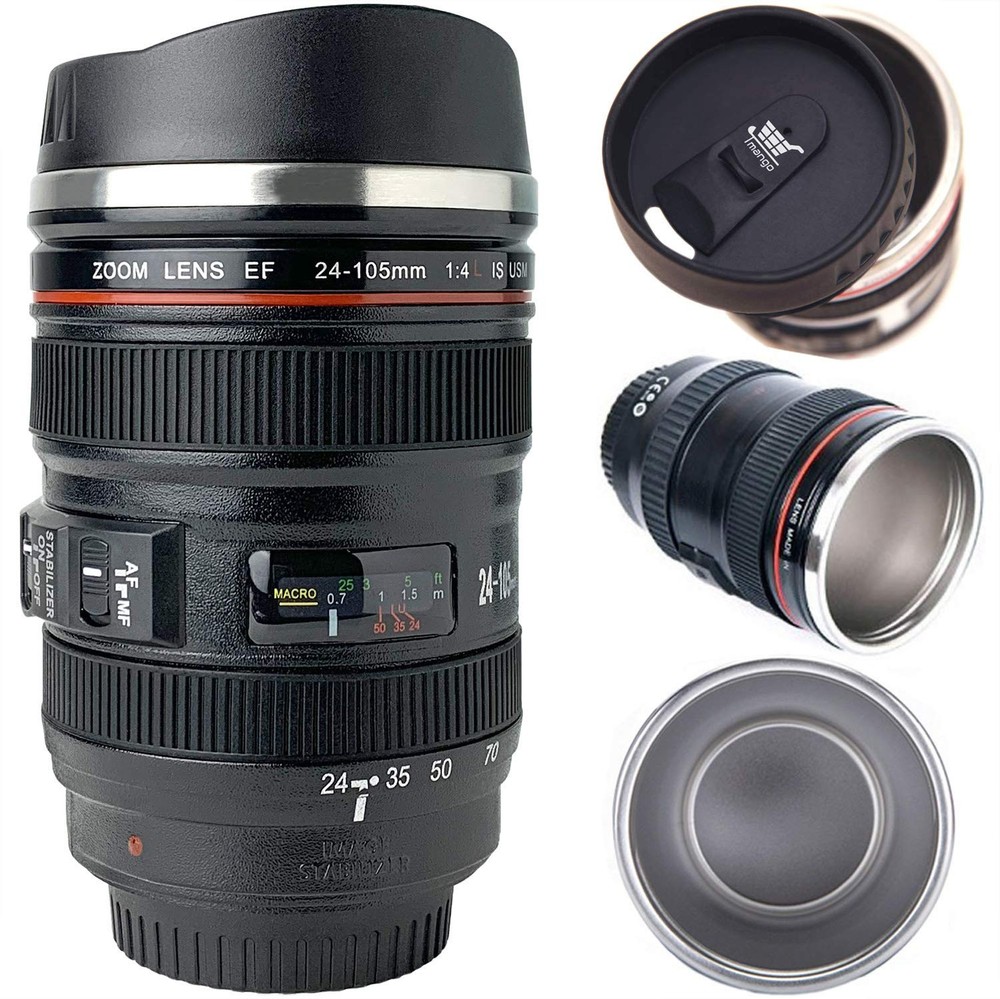Tmango Camera Lens Coffee Mug with Retractable Lid, Camera Mug, Photographer ...