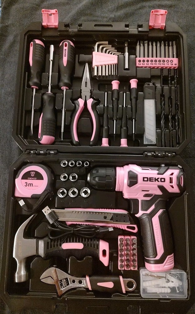 Deko Pro Black Pink Power Tool Combo Kit For Garden Office House Repair
