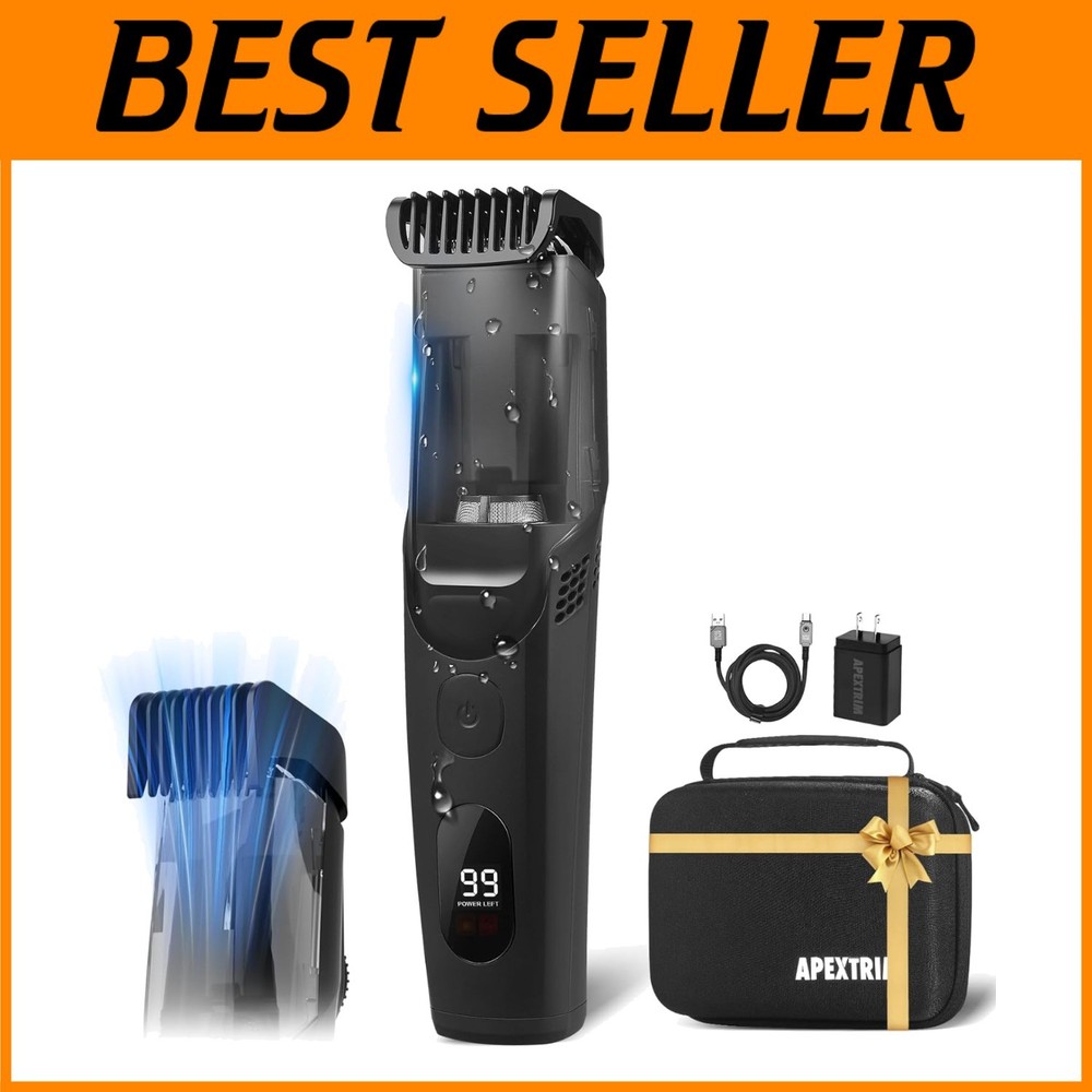 Cordless Electric Beard Trimmer with Vacuum and Travel Lock