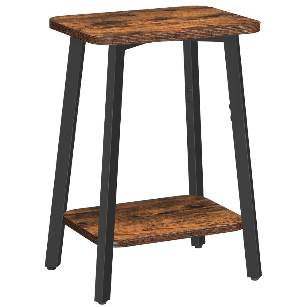 Side Table, Small Rectangular End Table with Storage Shelf, 2-Tier Bedside Table