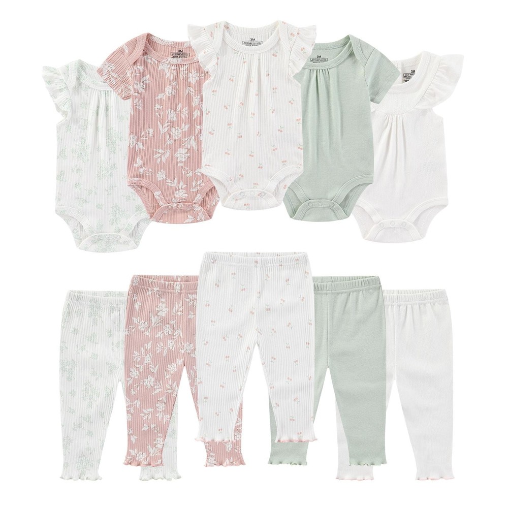 Baby Girl Bodysuit and Pant Set Summer Soft Newborn Clothes Outfits 3-6 month