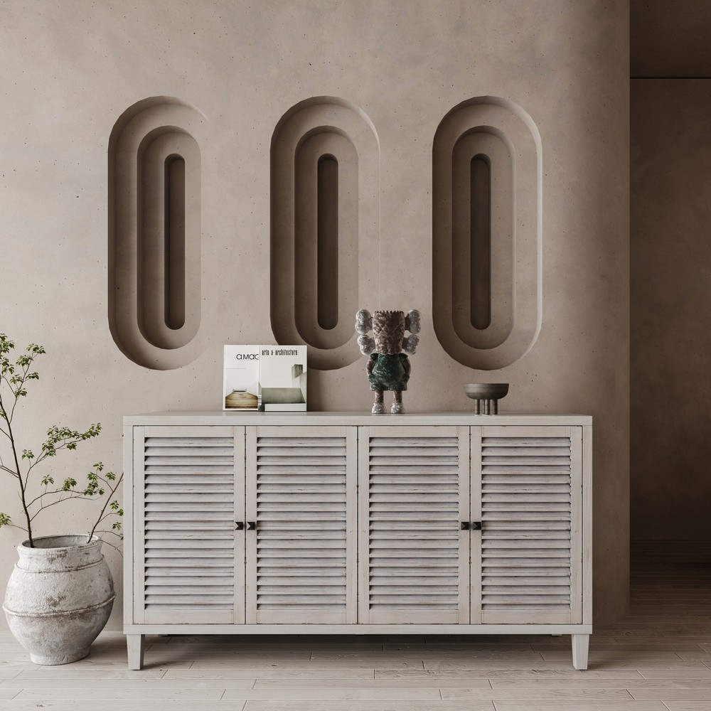 Farmhouse Style Storage Accent Cabinet with 4 Shutter