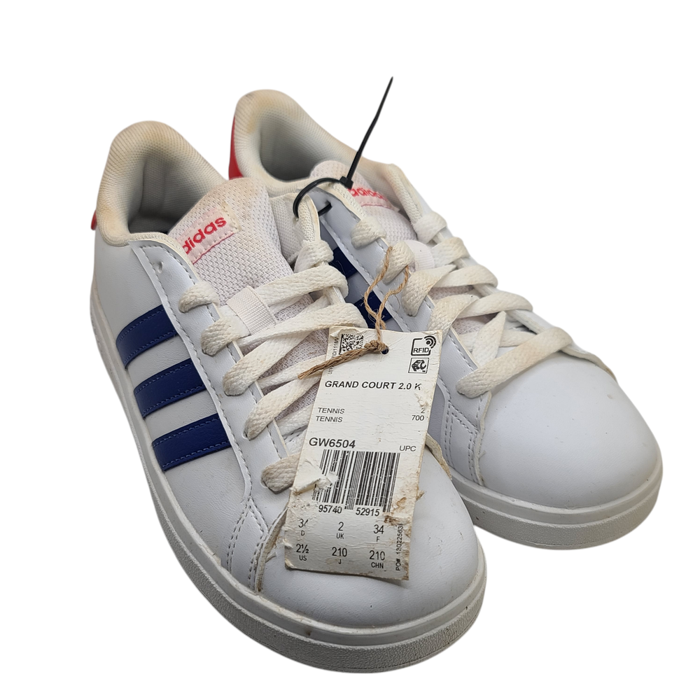 Adidas Boy's Grand Court 2.0 Sneaker White/Blue - Size 2.5 *Imperfect/NWOB*
