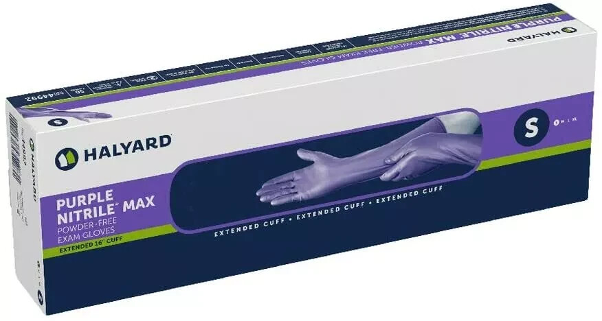 *50-Gloves* Halyard Max PF Nitrile Medical Exam Extended Cuff Small 44992