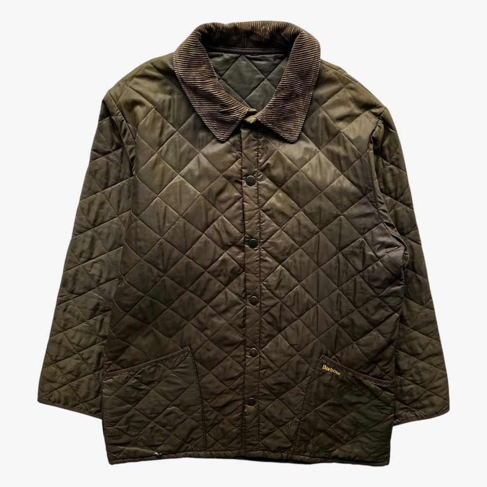 Vintage Y2K Men's Barbour Liddesdale Brown Quilted Jacket With Corduroy Collar