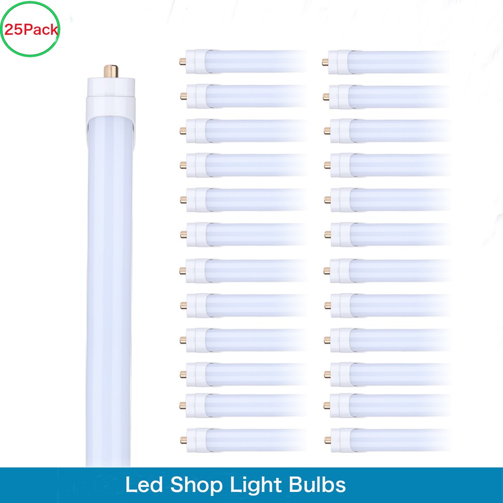 25-Pack 8FT LED Shop Light with T8 T12 Single Pin 45W FA8 Tube Bulbs  