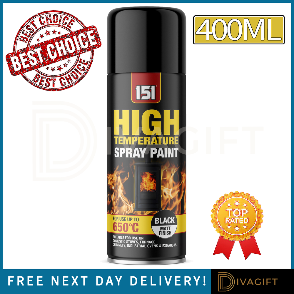 MATT BLACK HIGH TEMP 650°C SPRAY PAINT 400ML FOR STOVES BBQ FIREPITS 151 NEW