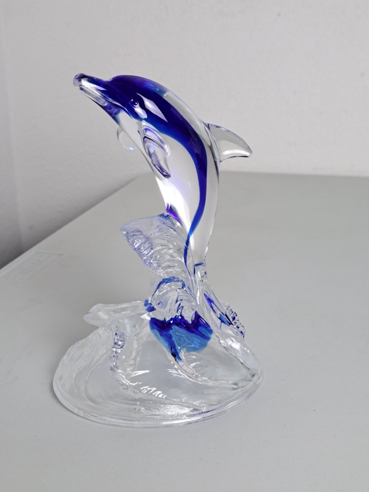 Vintage DOLPHIN JUMPING Figurine in Genuine Lead Crystal by Cristal D'Arques France