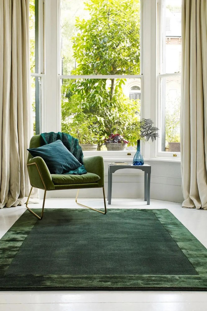 New Handmade Luxury Hand-Tufted Modern Green with border Wool & Silk Rug