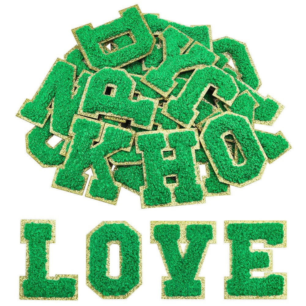 26Pcs Deep Green Self Adhesive Chenille Letter Patches A-Z Clothing Fabric
