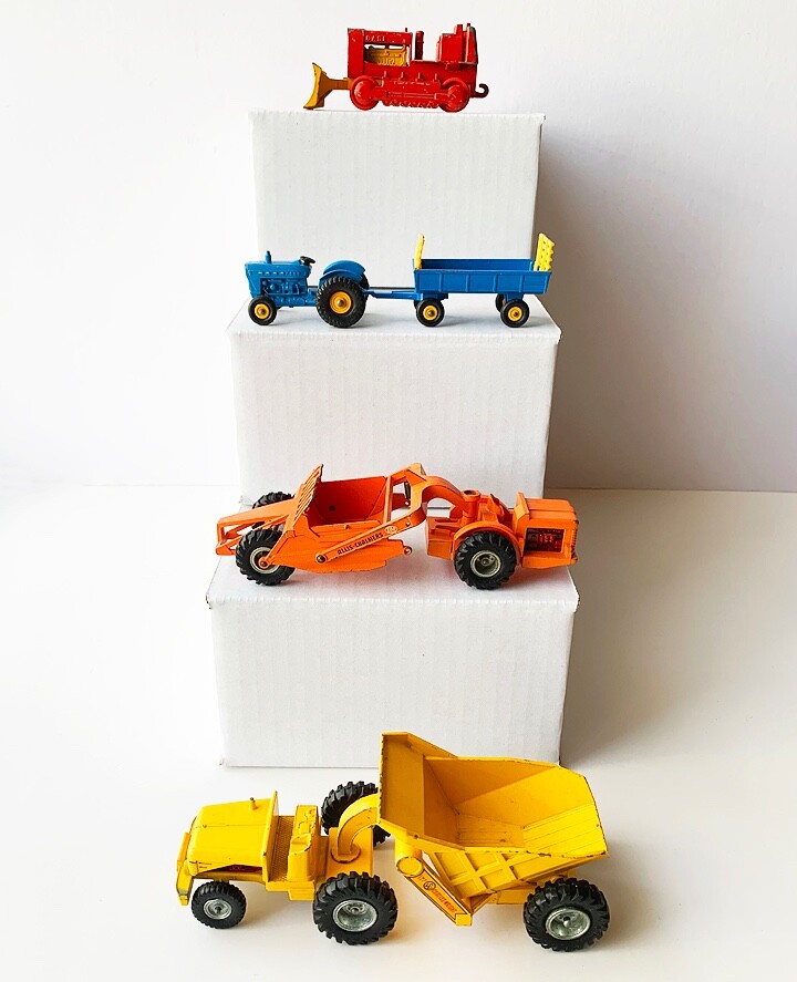 1960s Matchbox King Size 4-Piece Vehicle Set - Ford Tractor, Curtiss-Wright & More