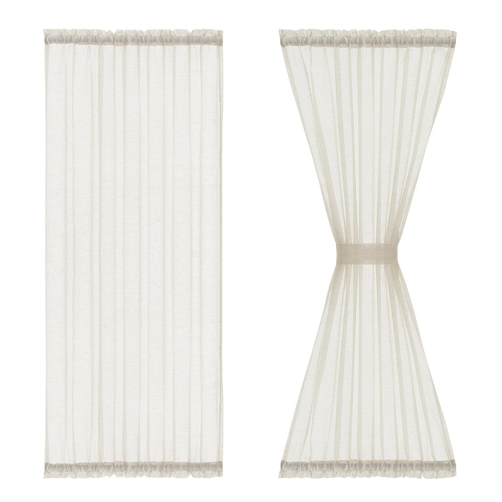 72-Inch Flax Linen Sheer French Door Curtain Panels for Double Windows