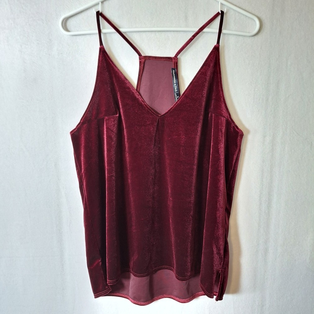 Abercrombie & Fitch Y2K Velvet Cami Tank Top Small Ruby Red V Neck Racerback