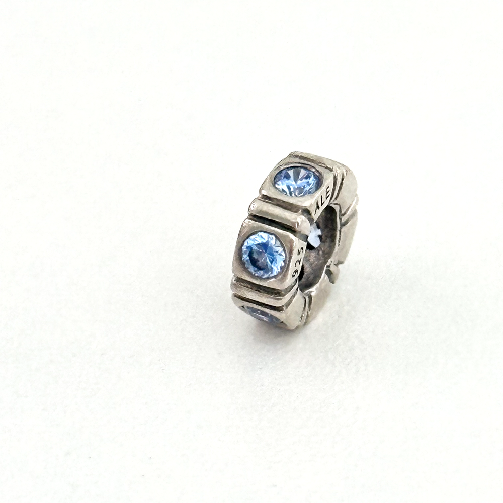 Pandora Retired 925 Sterling Silver Blue CZ Trinity Spacer Bead Charm