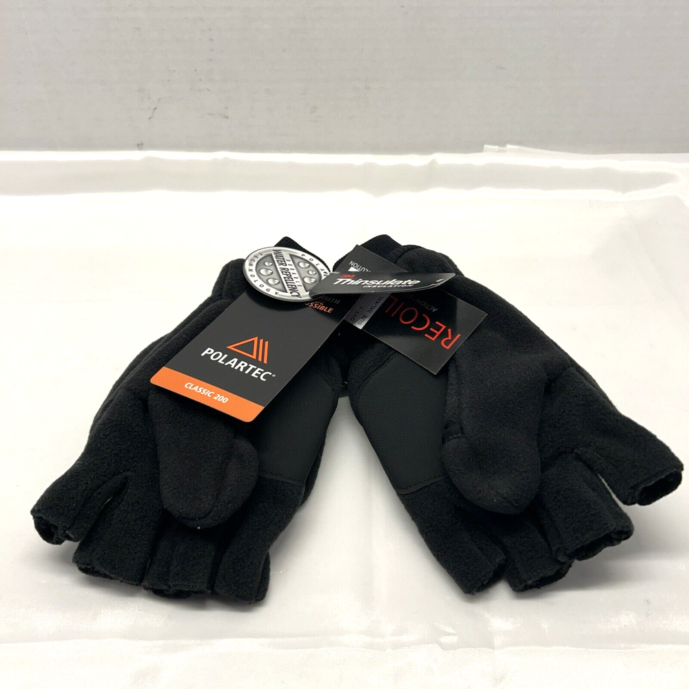 Polortec Classic 200 Black Fleece Fingerless Gloves Convertible Mittens 3-4 XL