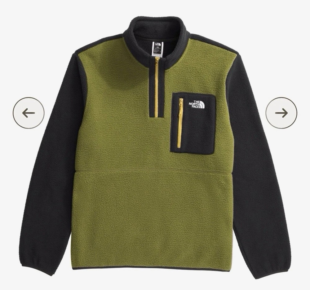 North Face Mens Yumiori 1/4 Zip Fleece Pullover Forest Olive Size Medium  