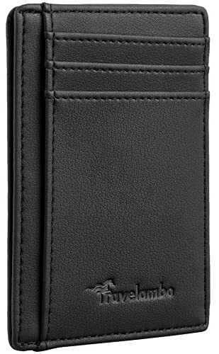 Slim Front Pocket RFID-Blocking Leather Wallet in Matte Black