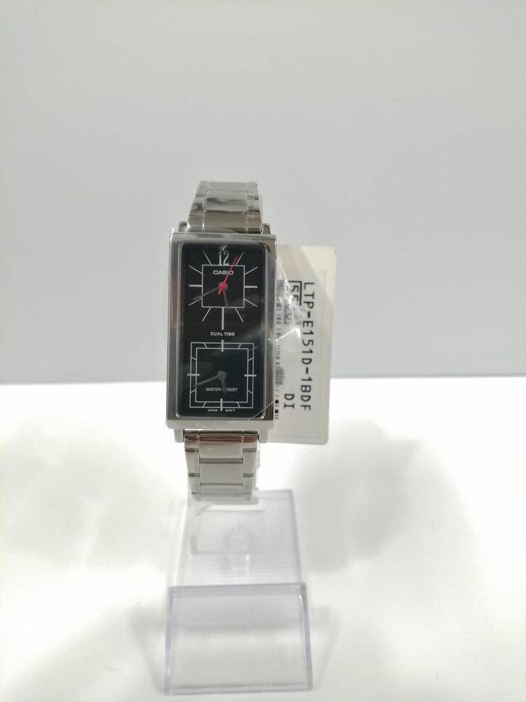 Casio Ltp-E151D-1B Dual-Time Analog Quartz Watch for Men - Sleek Silver-Tone Stainless Steel Design