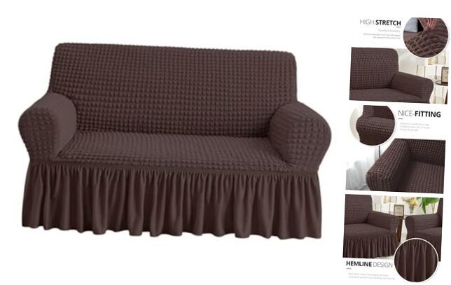 Medium Brown Loveseat Slipcover – Easy Fitted 1-Piece Sofa Couch Cover