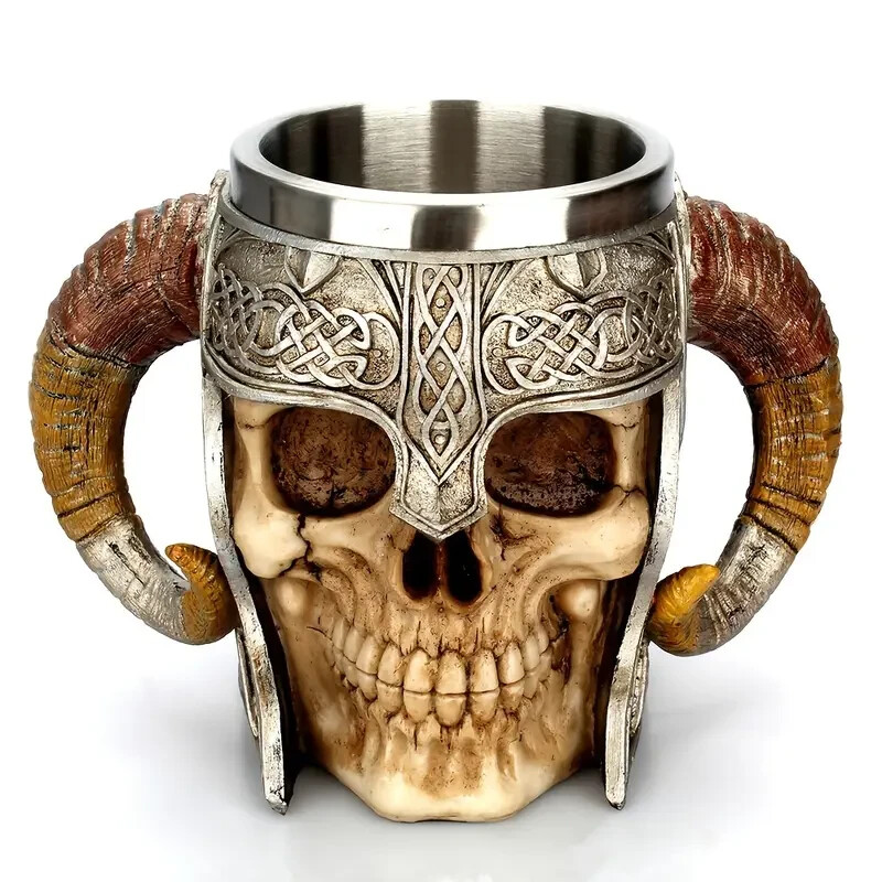 Viking Warrior Skull With Battle Helmet Beer Stein Tankard Cup Mug