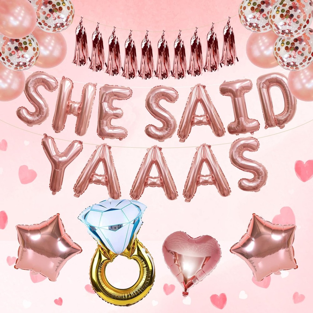 ROTASLOG Engagement Party Decor Kit Rose Gold Includes 10 Balloons 1 Fringe C...