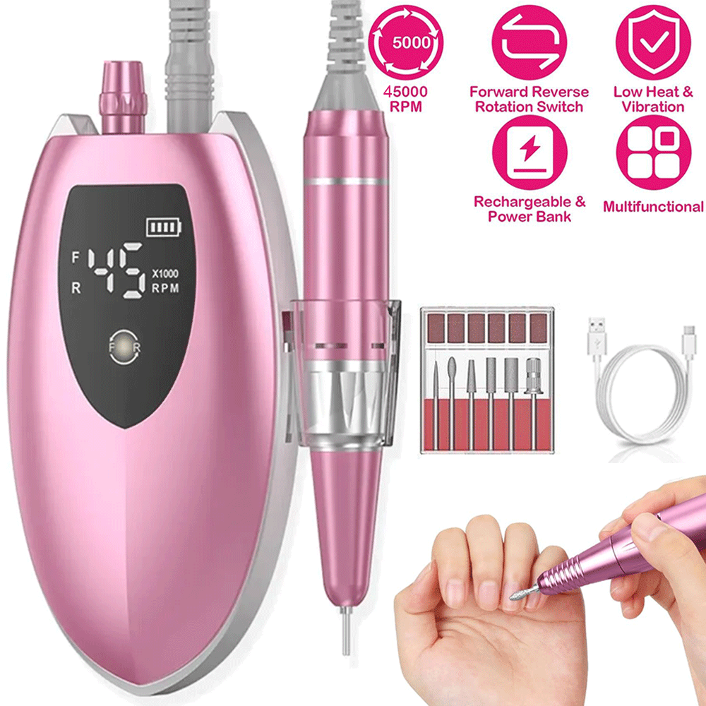 45000RPM Electric Nail Drill Machine Portable Manicure Machine File US Stock BK