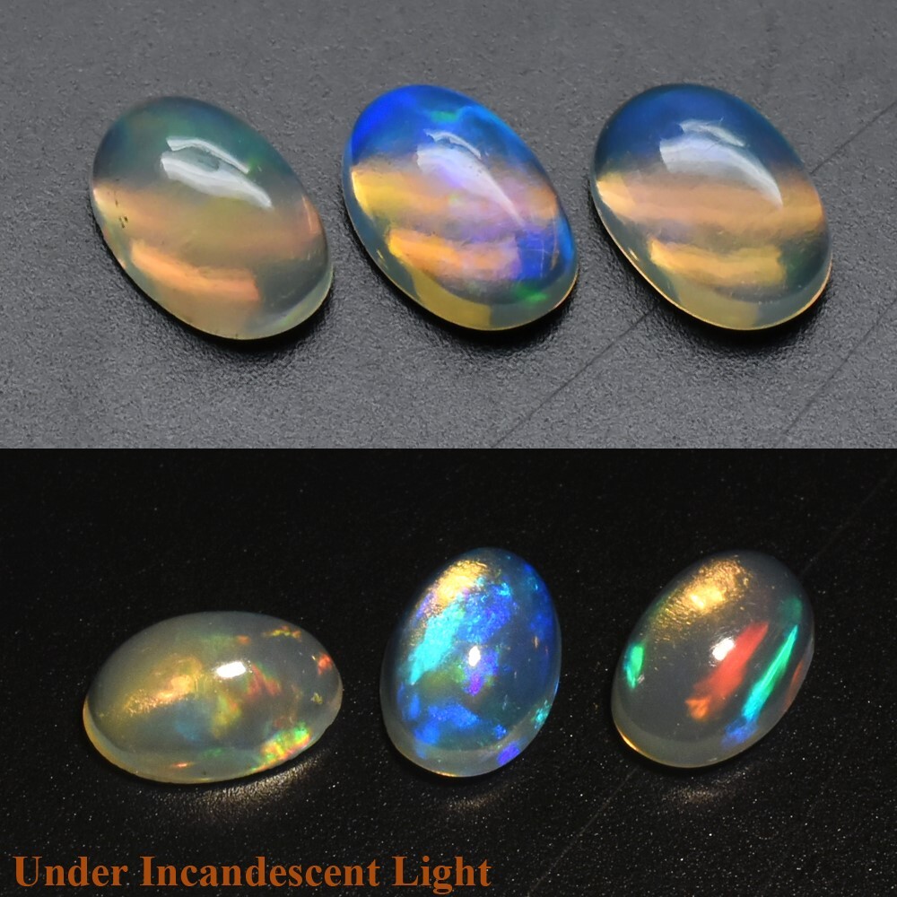 3pcs/Lot 0.98ct t.w Oval Cabochon Natural Play-of-Color Crystal Opal, Gemstone