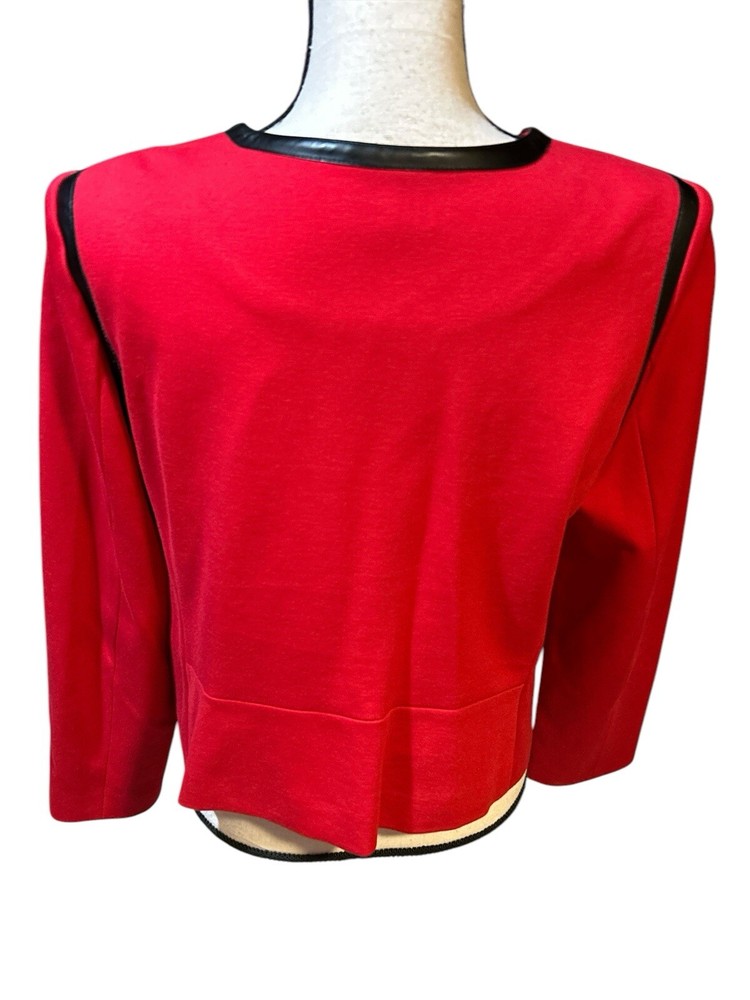 Chaus NY Sz 12Red Black Trim Soft Rayon Nylon Spandex Suit Separate Zip Jacket