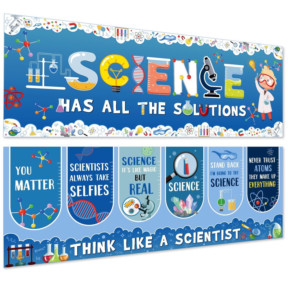 Harloon 2 Pcs Science Classroom Decorations Scientist Posters Science Banner ...