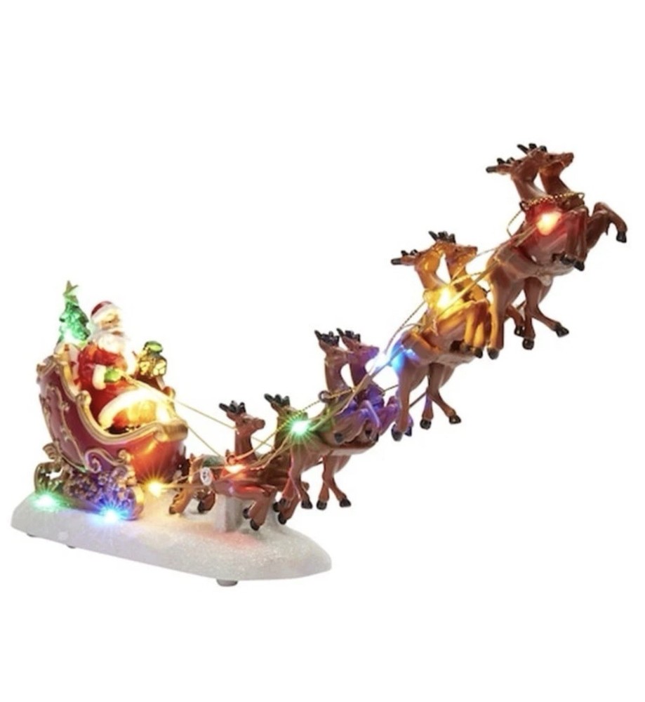 Carole Towne Christmas Village Red Santa Sleigh & 8 Reindeer - LED,  13.4 in