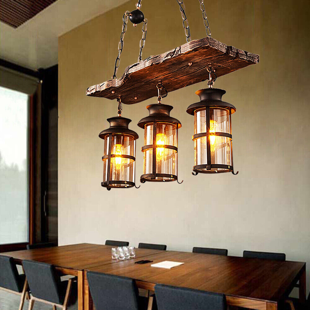 Wooden Chandelier 3-Head Light Led Home Decor Lighting for Bar Restaurant Cafe